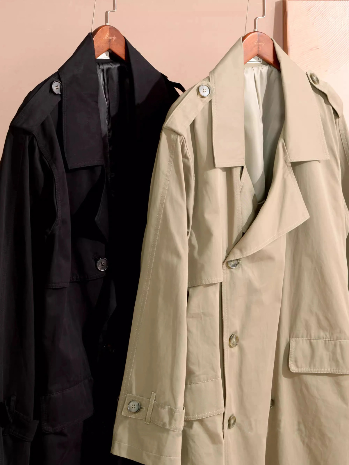 Mauroicardi Spring Autumn Long Black Khaki Trench Coat Men Shoulder Pads Double Breasted Chic British Style Fashion Clothes 2025 250729