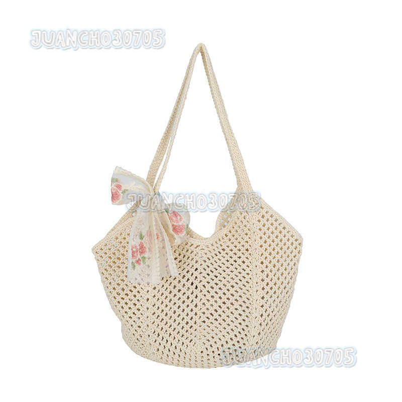 Artistic Style Straw Woven Hollow Tote Bag for Women 2025 Summer Large Capacity Casual Vacation Shoulder Beach Bag H250809