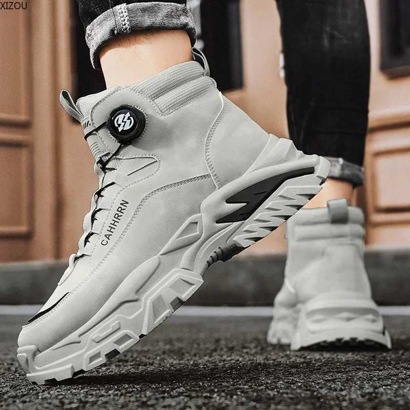 Booties for Men Motorcycle Boots Easy To Clean Trendy All-match Lightweight Warm Plush XIZOU Winter Shoes Popular New Model W250811