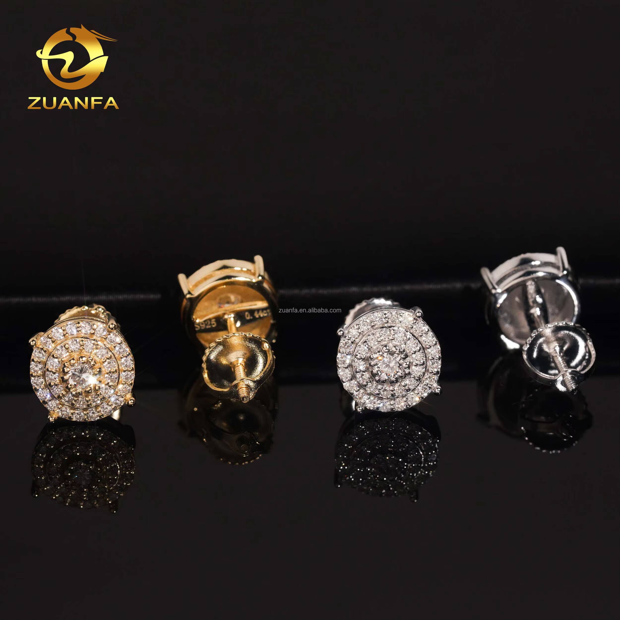 In Stock Luxury Iced Out Rapper Fire Jewelry Hip Hop Sterling Silver 925 Screw Back Synthetic Lab Diamond Cluster Stud Earrings