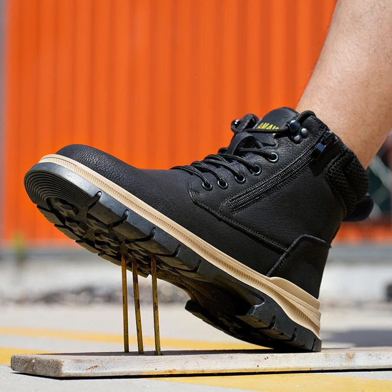 Mens Work Boots Steel Toe High Top Safety Shoes - Waterproof Anti-Puncture Non Slip Anti-Smash Indestructible Hiking Boots 250805