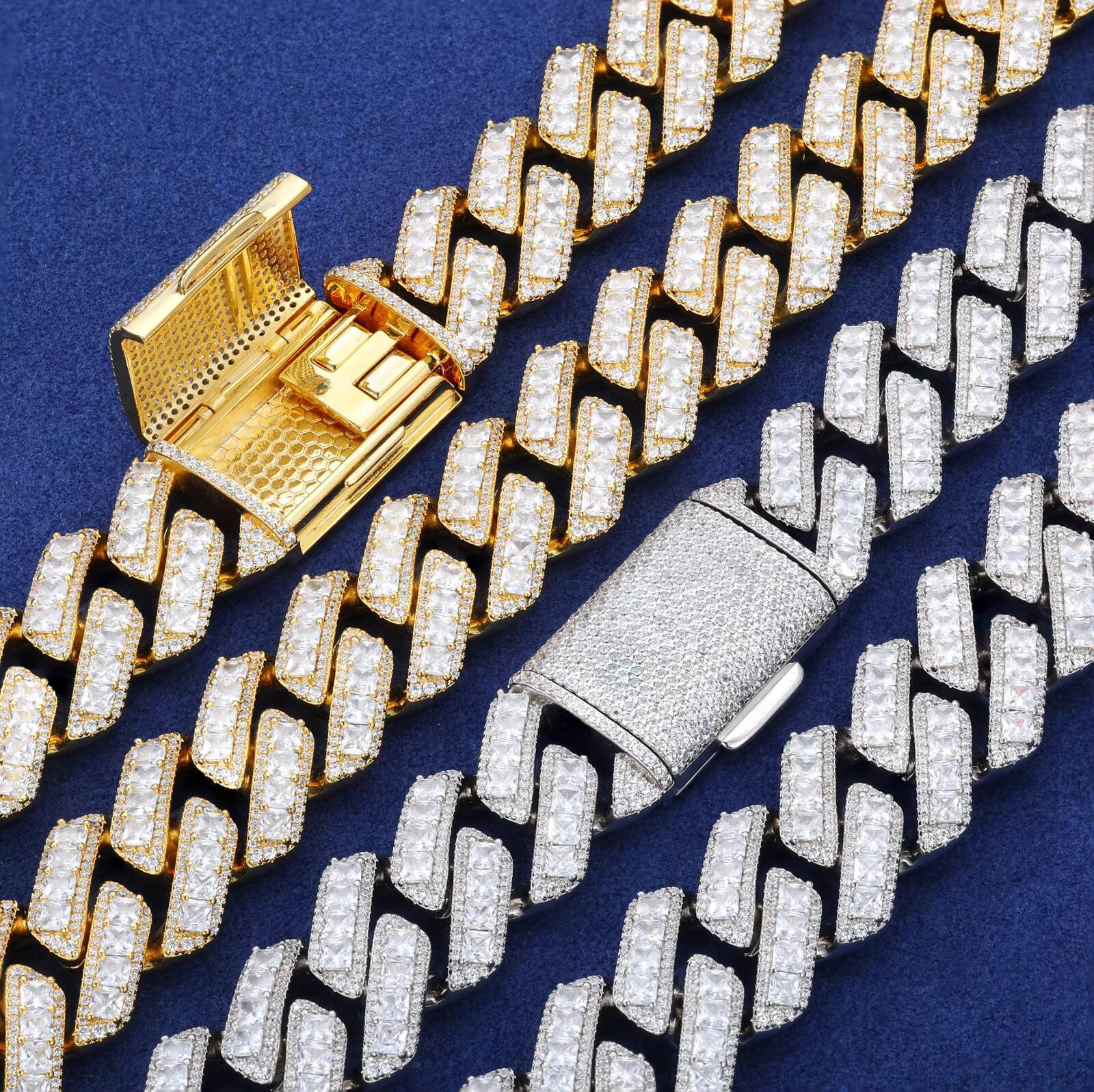 Fashion Hip Hop Jewelry 20mm Brass Asscher Cut AAAAA CZ Diamond Luxury Iced Out Heavy Cuban Link Chain Necklace for Men