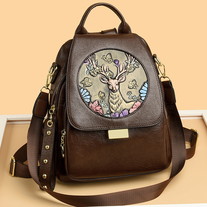 National Style Embossed Women, New Lightweight Multi-Functional Small Backpack for Travel, Leisure, and Students ddmymoon