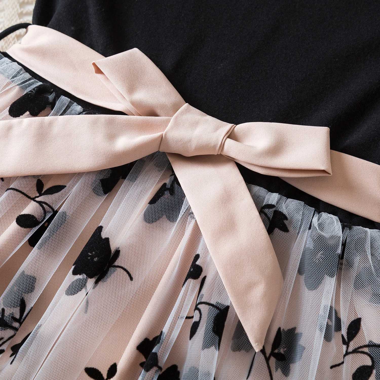 Black Rose Flower Dress for Girls from 3 to 8 Years Summer Casual Girl Clothes with Ruffles Tulle Elegant Princess Birthday Party Dress W250811