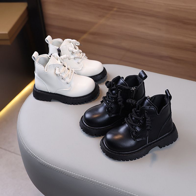 Autumn Winter Toddler Boots Boys Girls Leather Boots Plush Fashion Waterproof Non-slip Warm Cutefeet Kids Boots Shoes 21-30