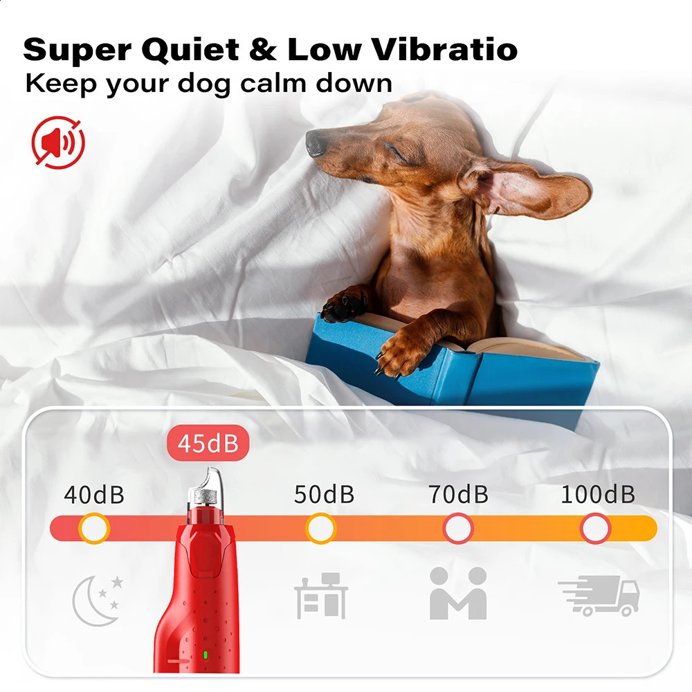 Dog Nail Grinder Dustproof with 2 LED Light - Super Quiet Powerful 6-Speed Nail Trimmer File for Small Medium Large Dogs dog acc 250805