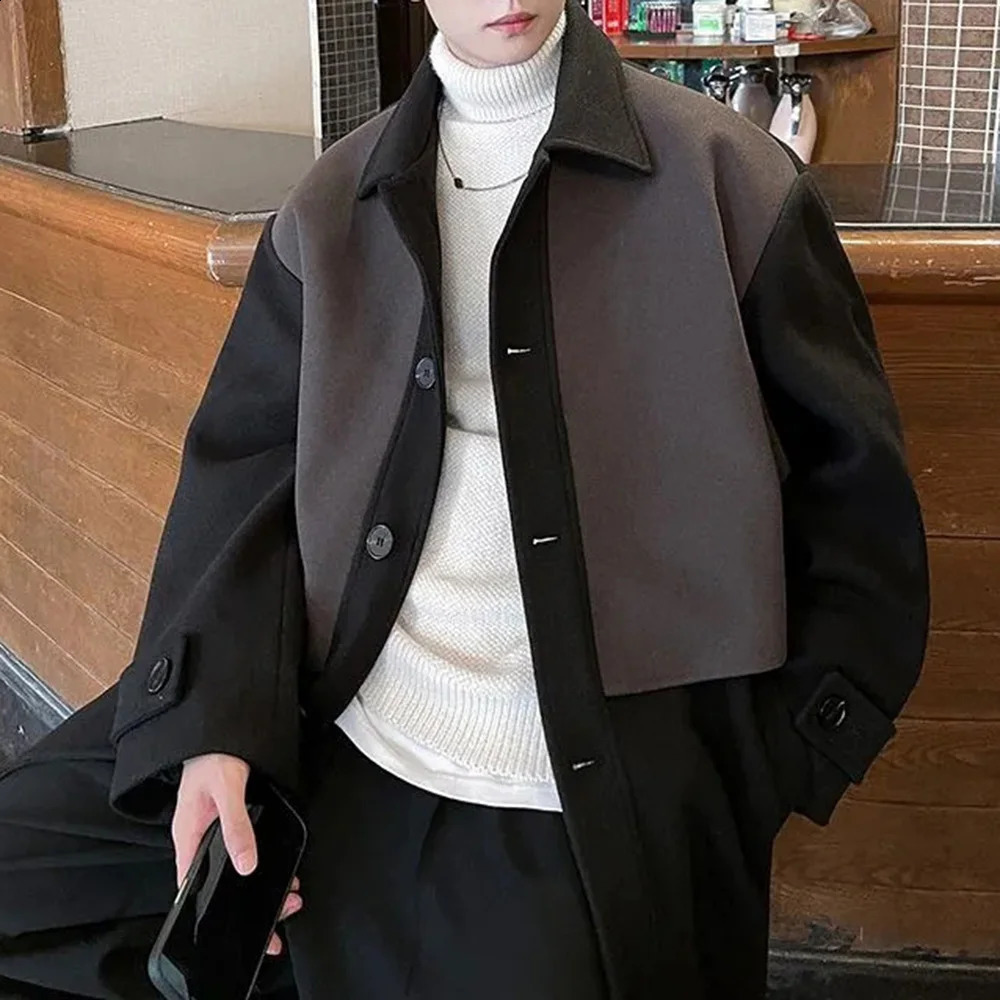 Mens Trench Coat Contrast Business Casual Cape Coat Autumn Streetwear Fashion Korean Long Coat MenS Clothing 250809