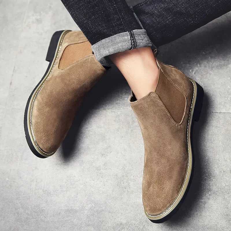 Winter Large Size Mens Chelsea Mid-cut Boots Casual Leather Boots for Men All-match Pointed Toe Wedding Classic Business Boots W250811