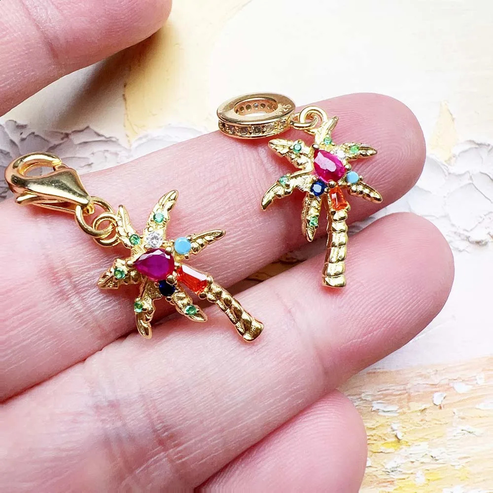 Gold Color Dangle Charm Coconut Palm Tree Women Men Summer Ethnic 925 Sterling Silver Pendant 250807