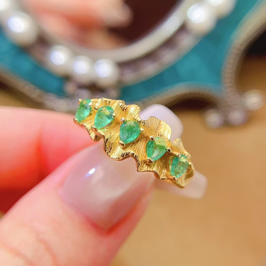 925 Silver designer Emerald Ring 3mm*4mm Natural Emerald silver Ring with 18K gold plating birthday gift for wife