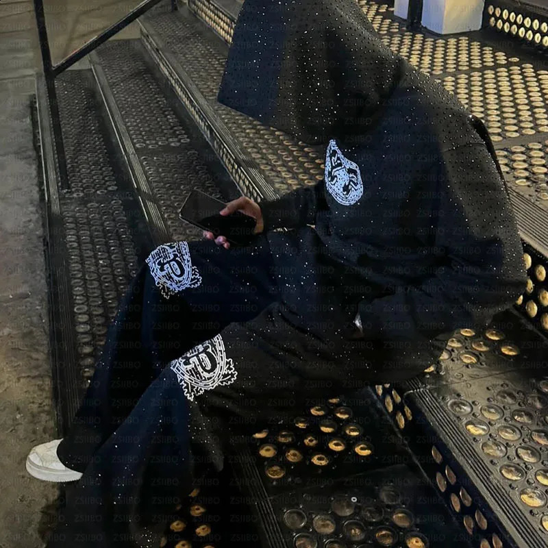 Hoodies Men Gothic Black Pullover Oversized Sweatshirts Retro Harajuku Hooded Jacket Y2K Streetwear Top Cloth 250808