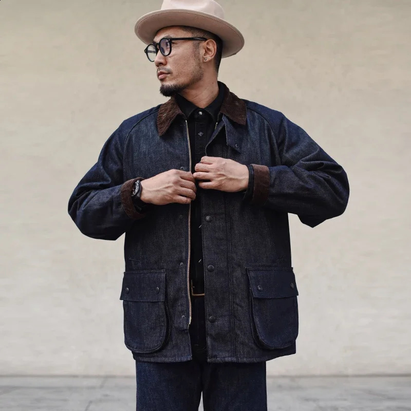 Sauce Zhan WaxFree Ranger Denim Coat Mans Rustic Terrain Trench Outlander Jacket Regular Fit 250804