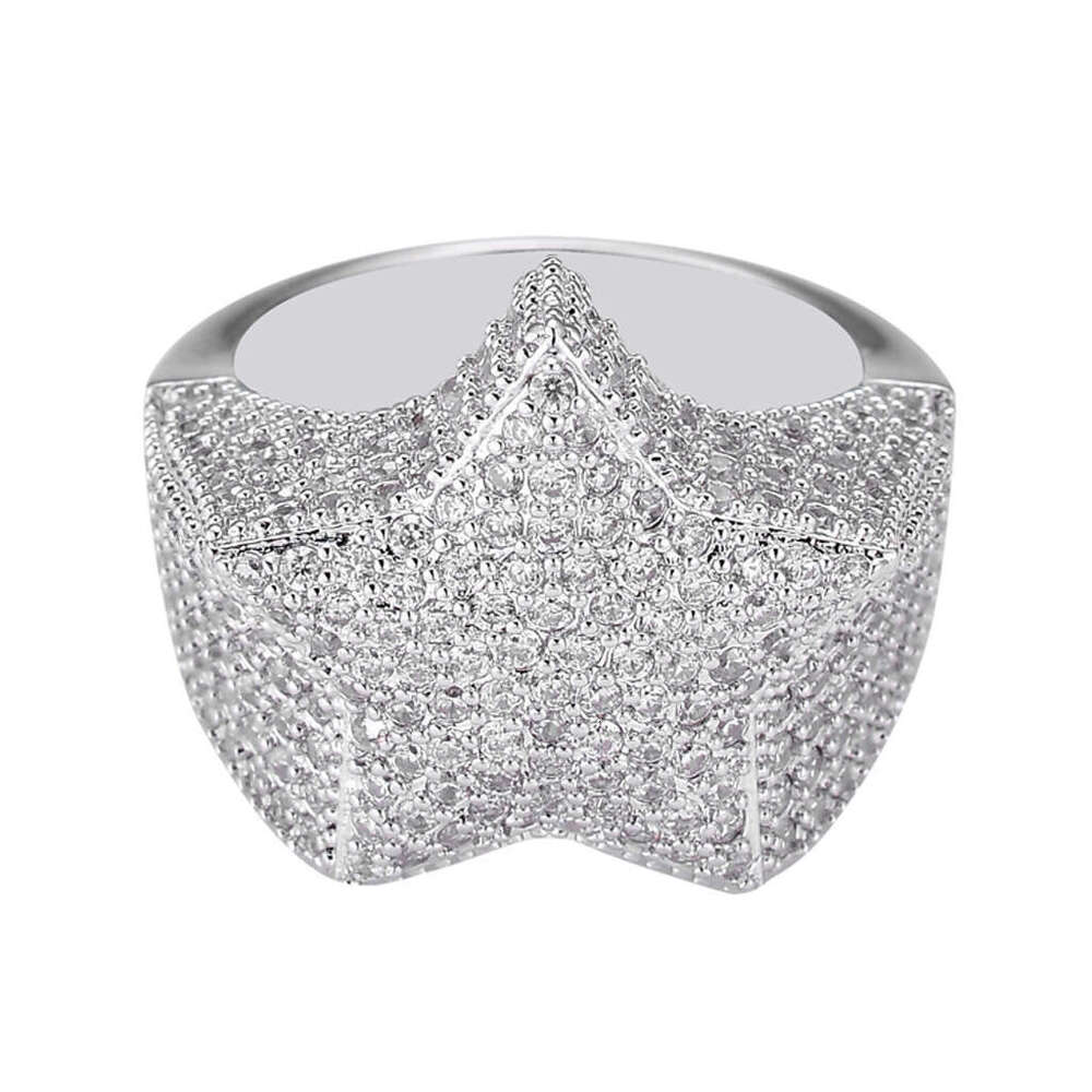 Five-Pointed Real Gold Plated Micro Paved Zircon Hip-Hop Men's Star Ring