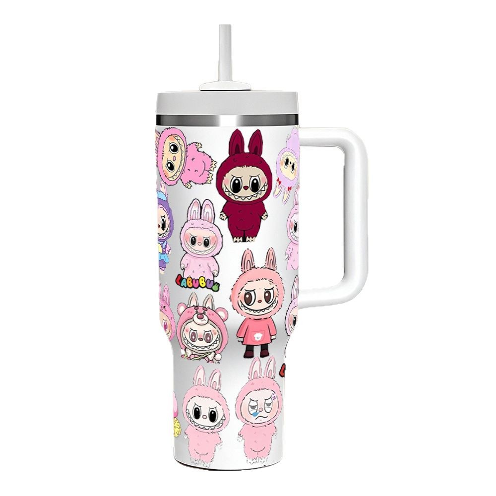 40 oz 3D Print Labubu Tumblers with Handle and Straw Insulated Tumbler with Lid and Straw Stainless Steel Travel Mug Leak Proof Fits in Car Cup Holder Water Bottle 40oz
