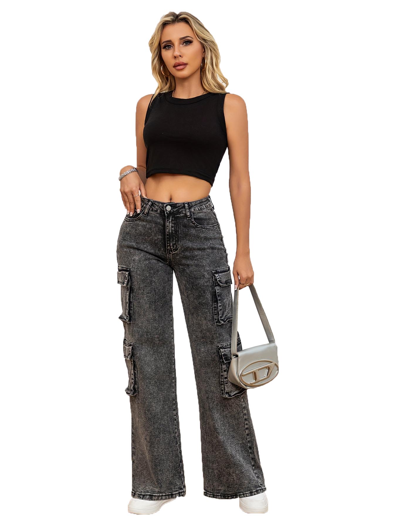 Women's Jeans Stylish Womens Large Size Snowflake Denim Wide-Leg Trousers with Multiple Pockets for Work