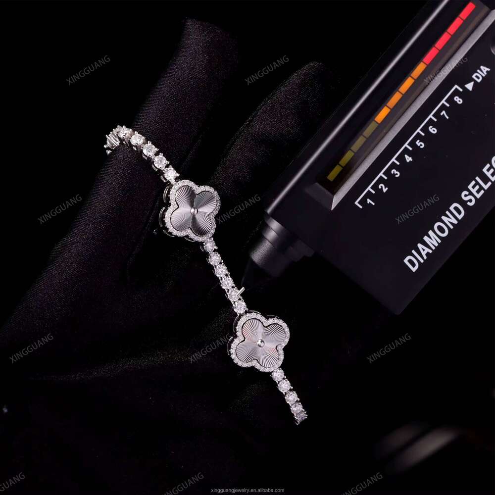 GRA Certificate Hip Hop Style Sterling Sier 3mm VVS1Moissanite Dia Clover Bracelet Tennis Chain for Men Jewelry
