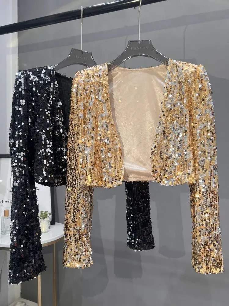 European and American Style Sequined Small Suit Versatile Slimming Stage Performance Costume Shiny Jacket 250811