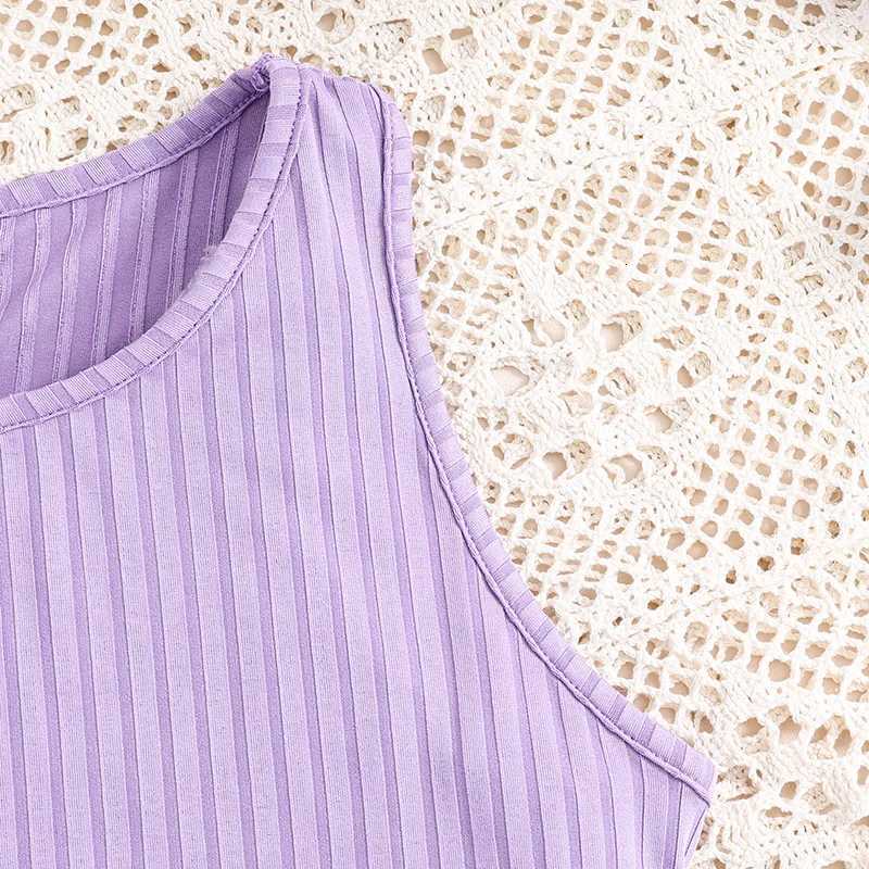 2024 Summer Girls Purple Sleeveless Vest Dress Preppy Style Outfits Holiday Vacation Party Daily Casual Cute Sporty Style W250811