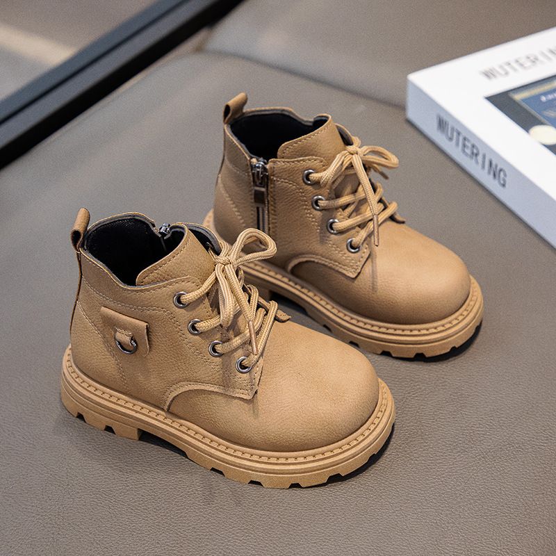 Kids Leather Boots Boys With Flat Heel And Low Cut Anti Slip Side Zipper Toddler Winter Cutefeet Outdoor Child Fashion Boots Sizes 21 - 32