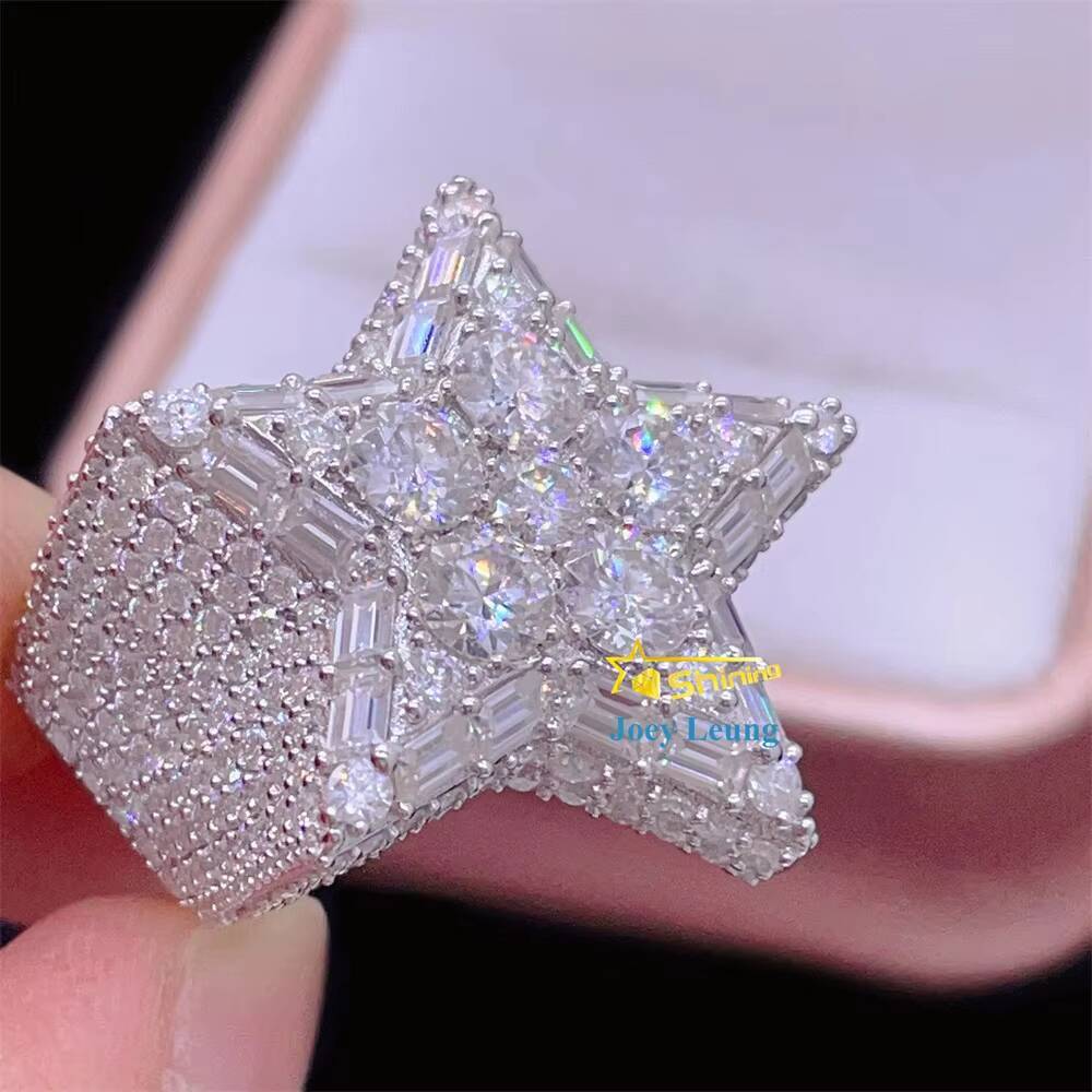Moissanite Hip Hop Jewelry 925 Silver Gold Plated Custom Hip Hop Moissanite Men Ring Iced Out Ring