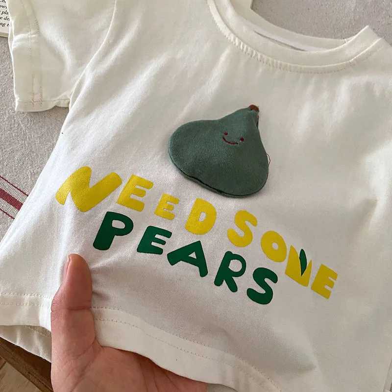 2024 New Summer Kids Clothes Set Children Cute Fruit T-shirt + Checkered Shorts Boys Letter Outerwear 2PCS Z250811