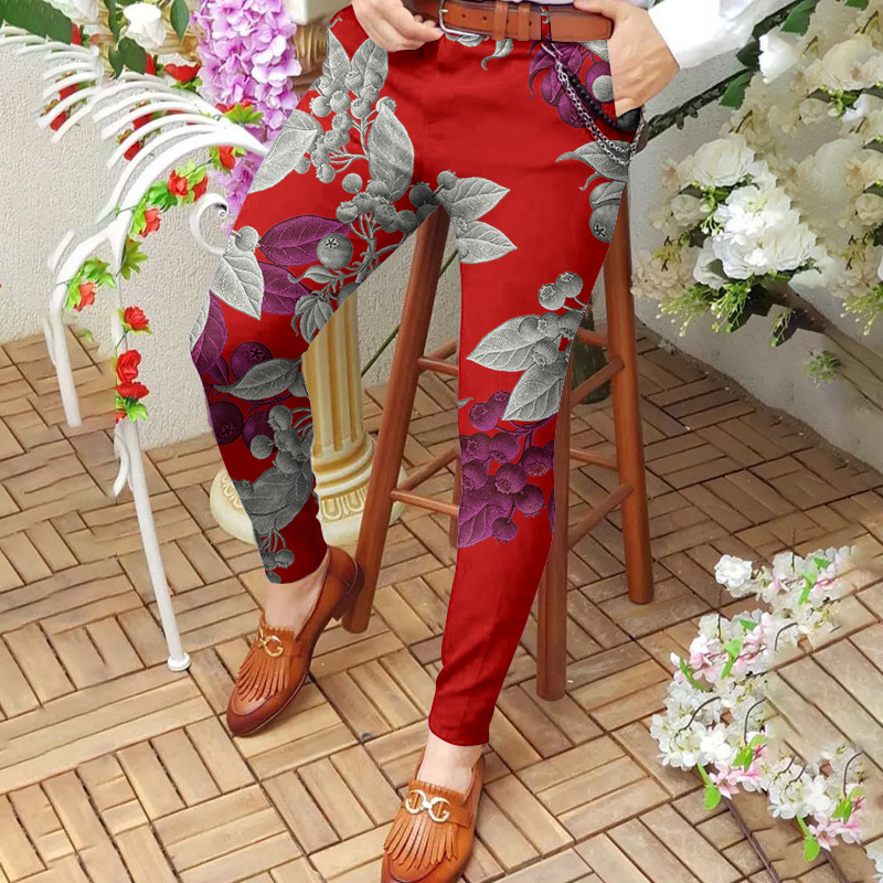 2025 New men's long pants with digital printing casual mid-waist pencil pants slimming straight pants for men European size :S-3XL