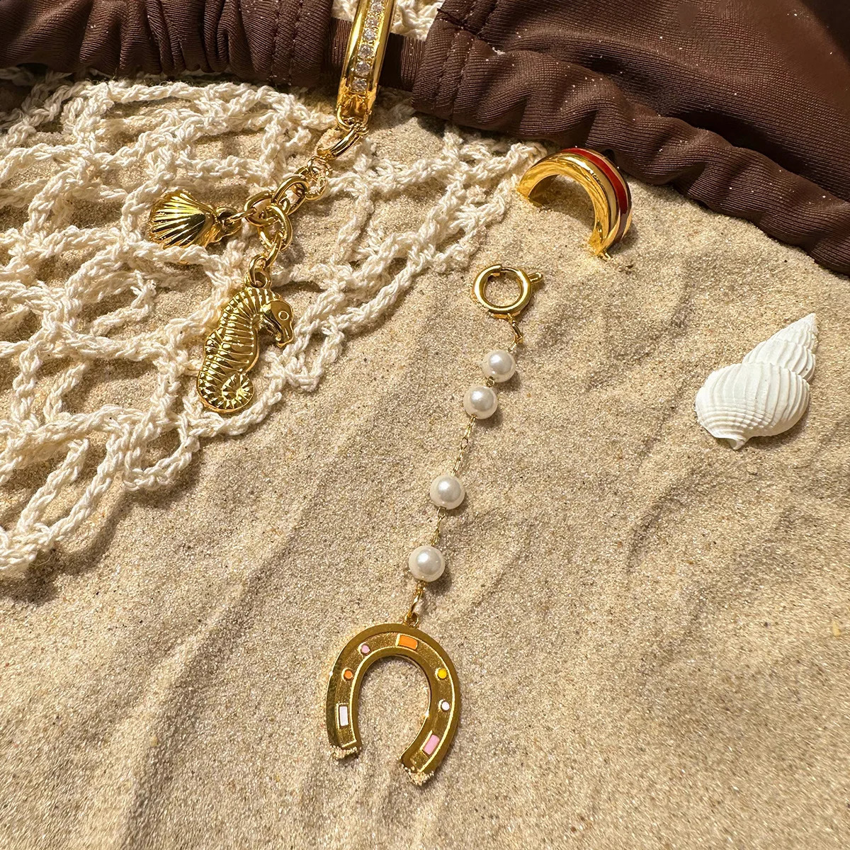 18K gold-plated DIY ocean themed enamel pearl necklace accessories pendant for womens jewelry making supplies 250807