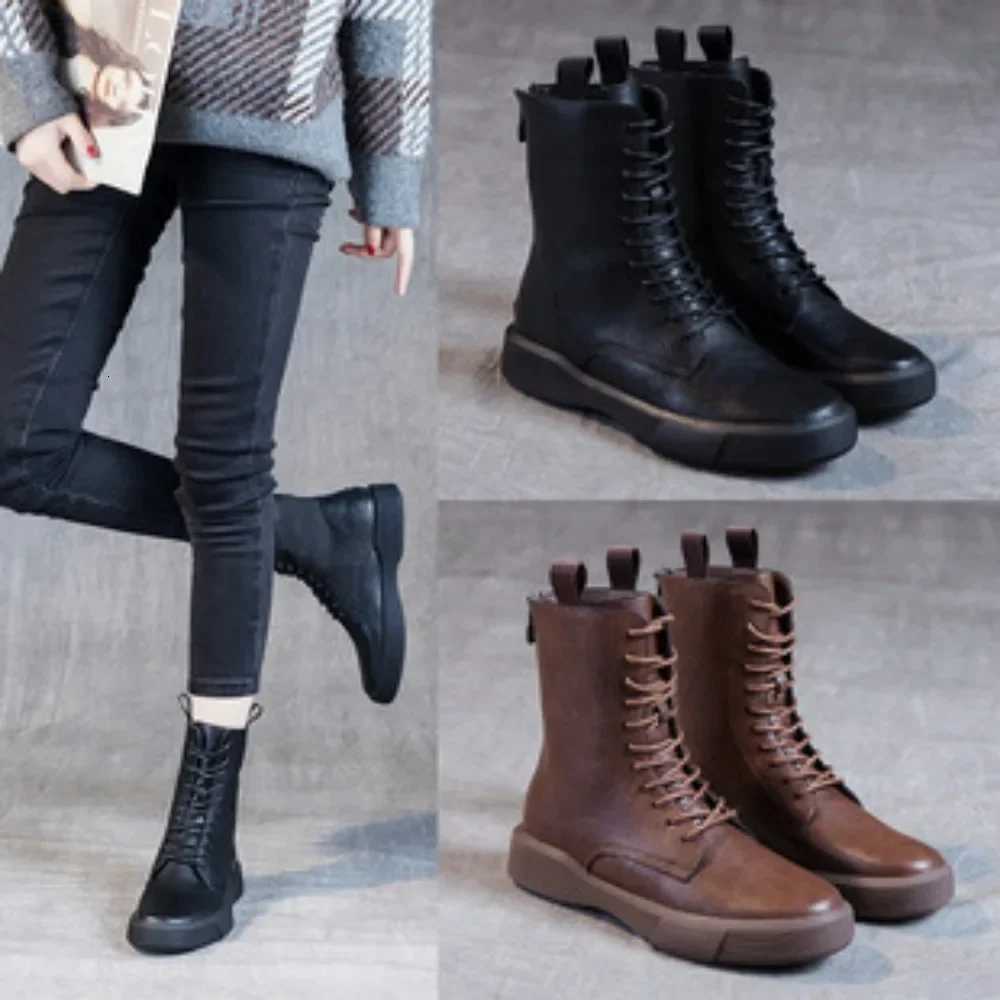 Genuine Leather Womens Boots Short Boots Thick Soled Knight Boots Womens Casual Shoes Versatile Womens Shoes Platform Shoes W250811