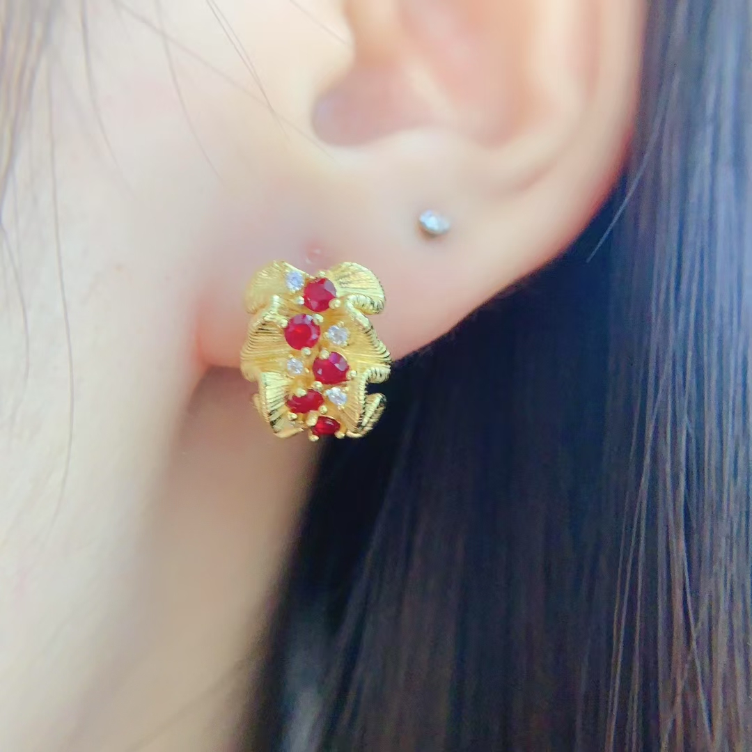925 Silver designer earrings 10 pieces 2.5mm natural Ruby Stud Earrings for party 18K gold plated silver ruby jewelry
