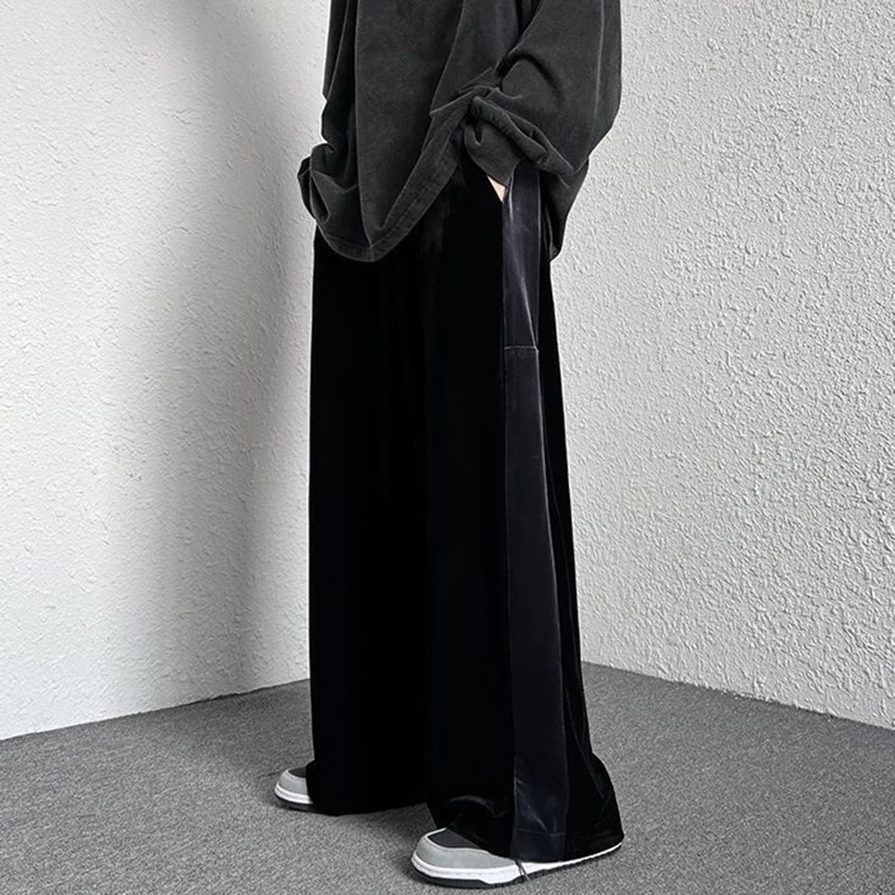 High Street Casual Sweatpants Mens Gold Velvet Wide-leg Pants Spring Fall Clothes Large Size Trendy Loose Y2k Glossy Long Pants 250811