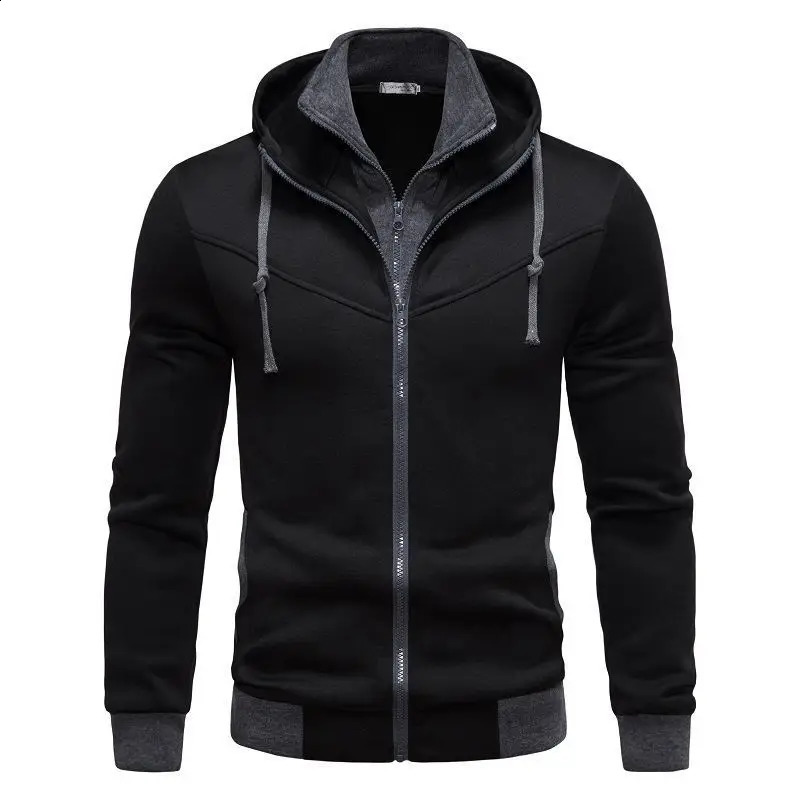 Mens Fashion Jacket Casual Slim Fit Contrasting Color Hooded Cardigan Hoodie Thin 250729