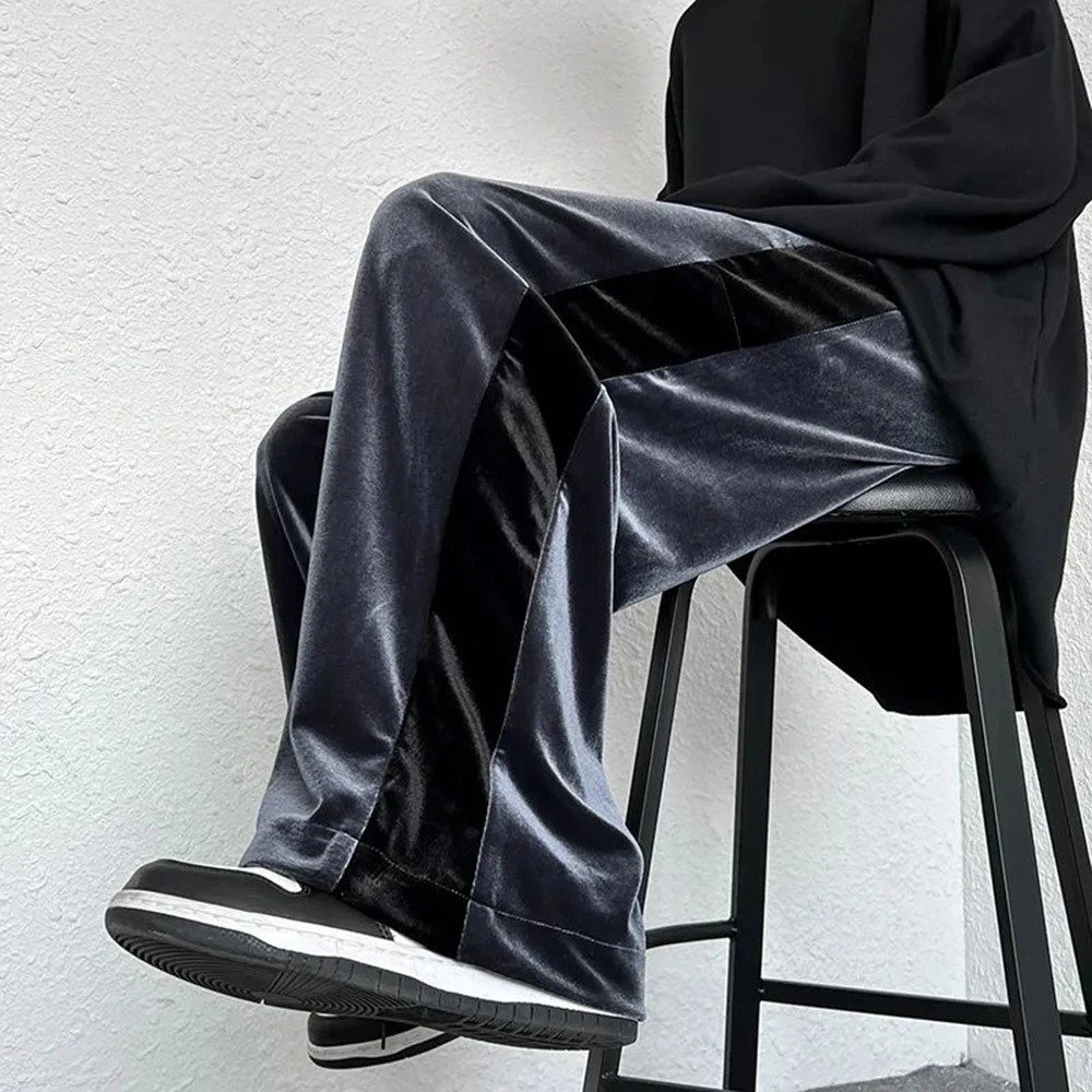 High Street Casual Sweatpants Mens Gold Velvet Wide-leg Pants Spring Fall Clothes Large Size Trendy Loose Y2k Glossy Long Pants 250811