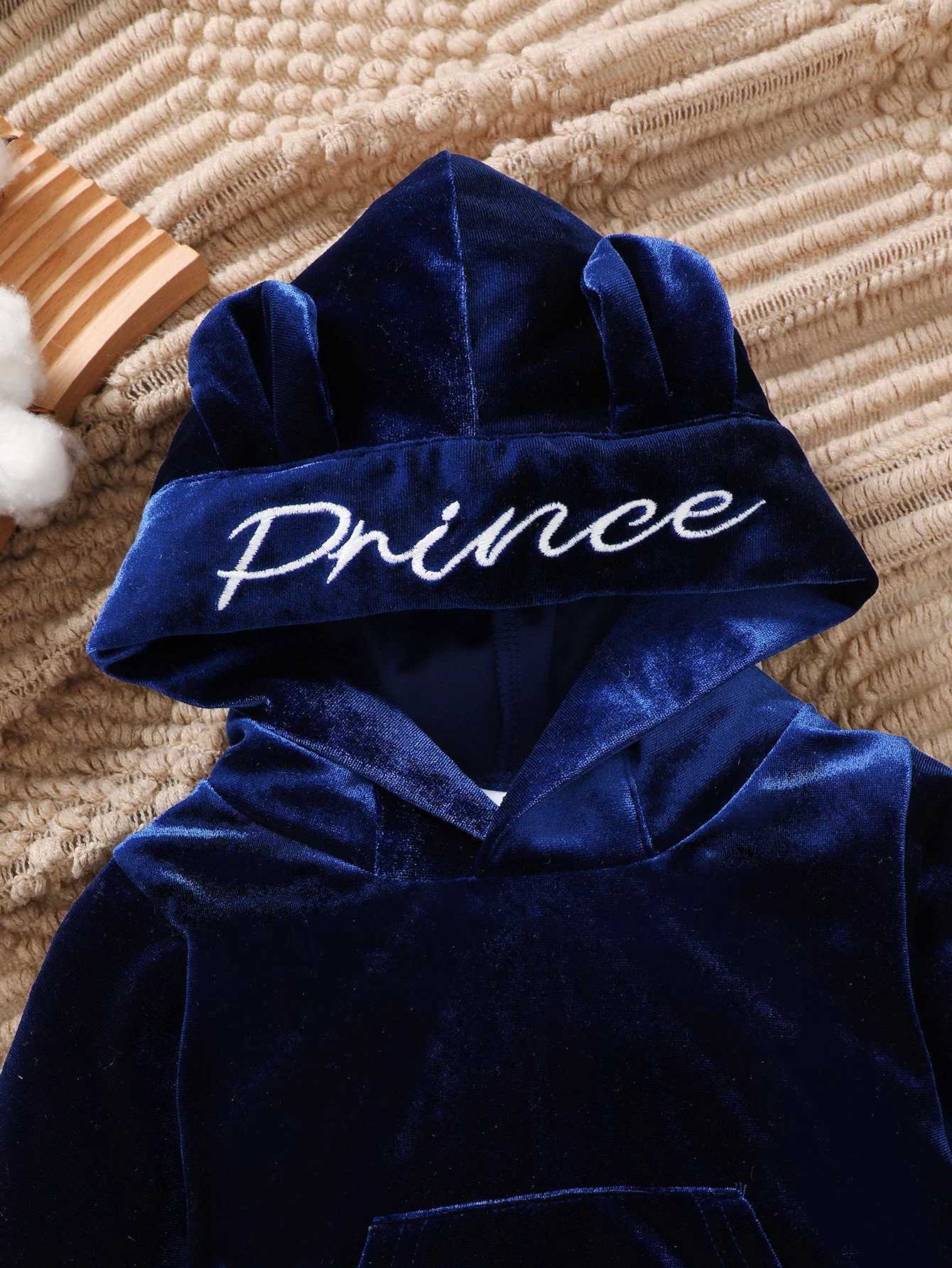 Boys Velvet Set Long Sleeve Hooded Ears Big Pocket Hoodie+Long Sleeve Casual Simple Versatile Velvet Two Piece Set Prince Z250811