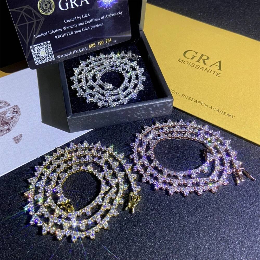 Moissminer 2.5mm Moissanite Tennis Link Chain Necklaces S925 Silver Choker Pass Tester Bracelets for Men Women Hip Hop Jewelry