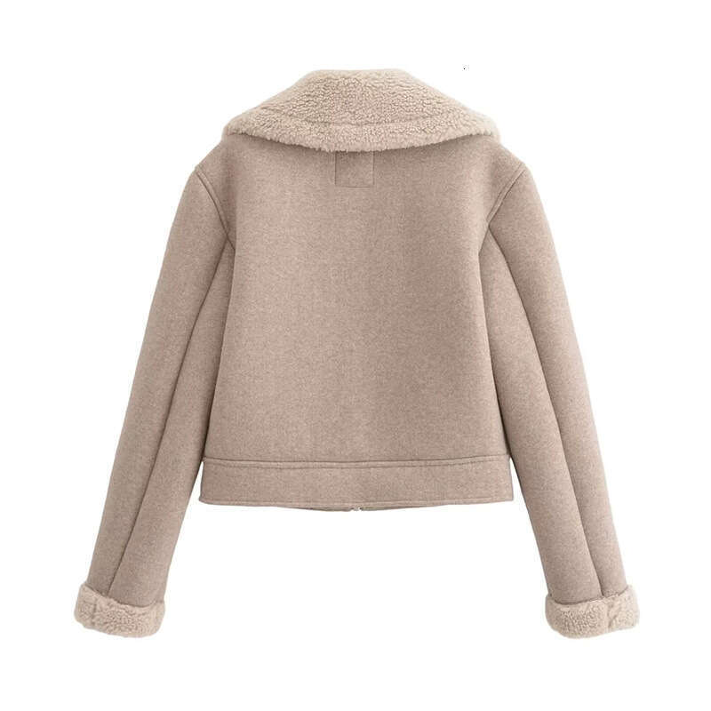 Windproof collar zipper wool lining coat, autumn and winter new multifunctional loose fit casual women's jacket