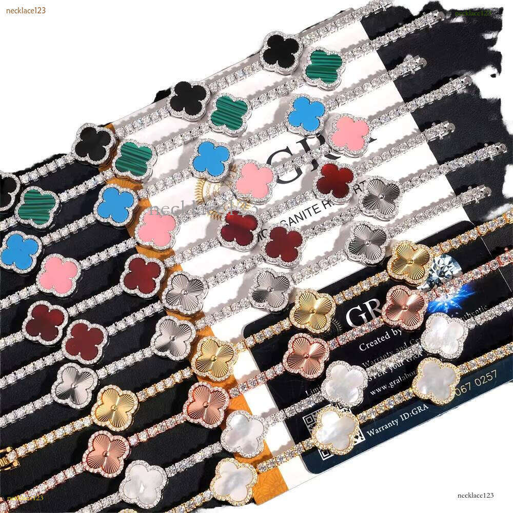 Fashion Flower Clover Leaf Tennis Chain Sier 3mm Moissanite Bracelet Pass Dia test