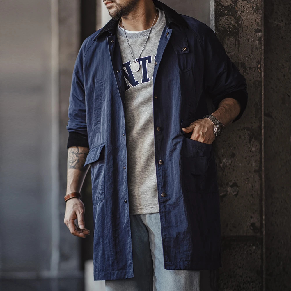 Maden Retro Corduroy Lapel Safari Trench Coat Loose Fit Singlebreasted Midlength Versatile Jacket for Mens Spring and Autumn 250804
