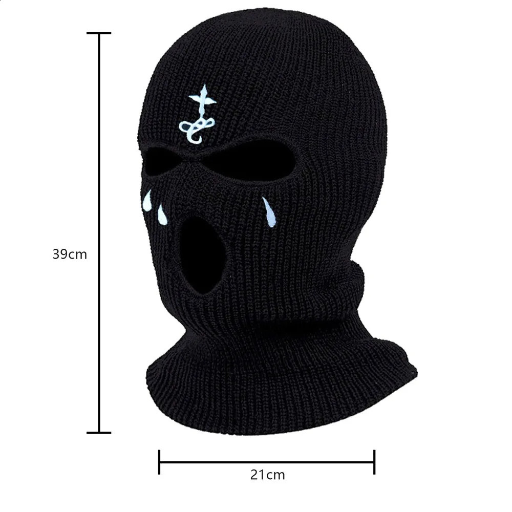 Winter Motorcycle Windproof Full Face Knit Hats Ski Mask Men Warm Wool Balaclava embroidery Winter hats Knitted 3 Holes Ski Mask 250808