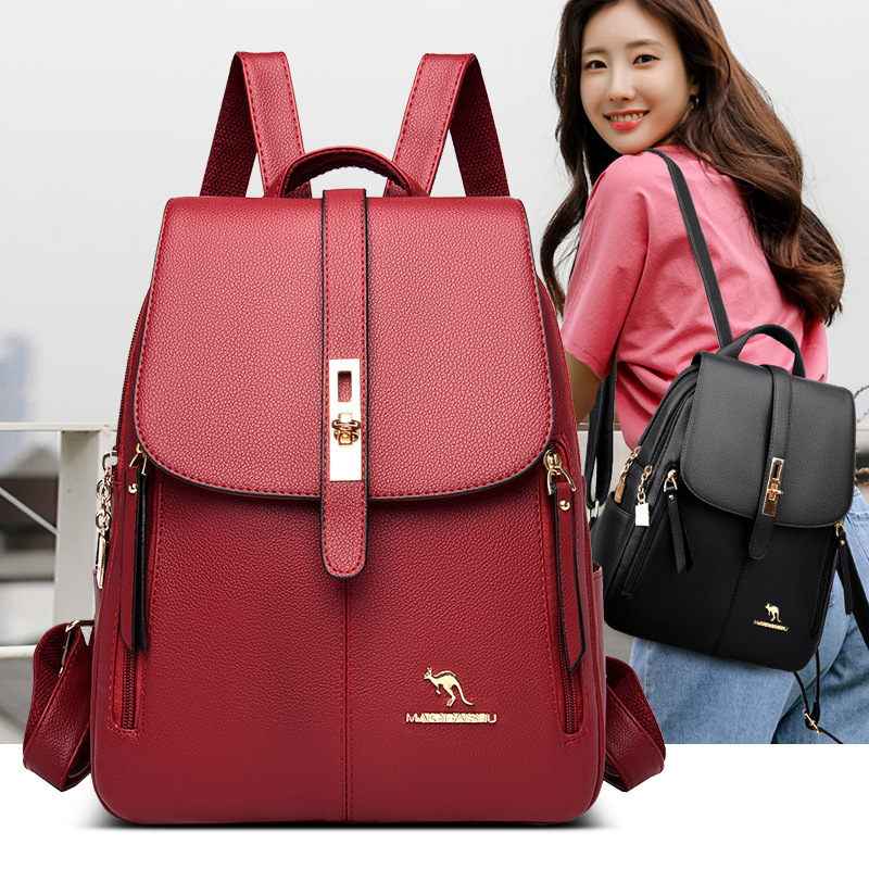 Soft Leather Backpack for Women, New Korean Style, Versatile Large Capacity Women's Backpack, Lightweight Travel School Bag ddmymoon