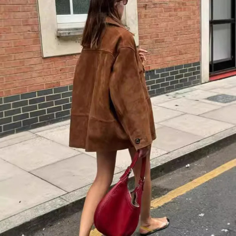 Lapel long-sleeved button jacket Europe and America autumn and winter loose street style pocket jacket 250804