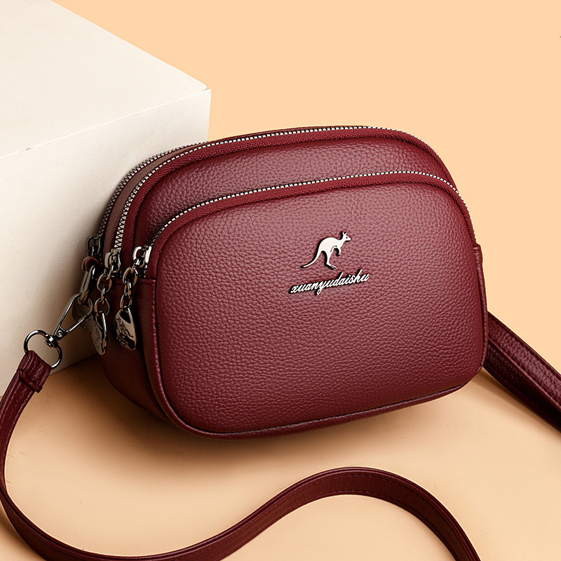 Hot Selling Soft Leather Three-Layer Crossbody Women 2025 New Fashion Simple Shoulder Small Square Bag for Middle-Aged Moms ddmymoon