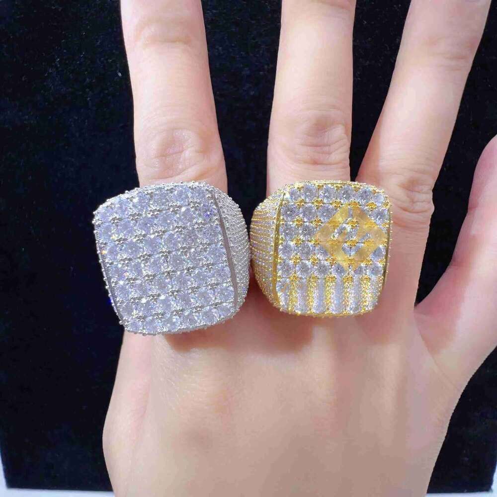Fashion fine jewelry vvs moissanite iced out rings men gold plated sterling sier dia hip hop ring