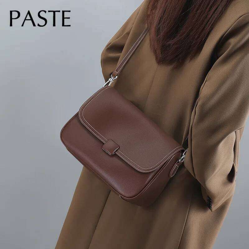 Hit Thread Design Coffee Color Women Messenger Casual Cowhide Leather Female Crossbody Bag High Quality Purse