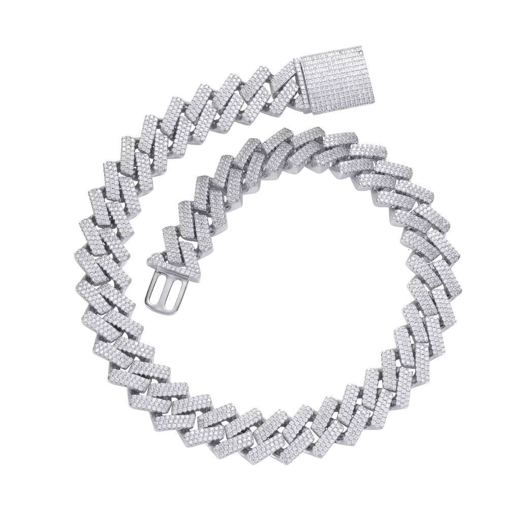 BC020 18mm Iced Out Brass Prong Setting CZ Cuban Chain Necklace Cubic Zircon Bling Jewelry Mens Necklace Chain