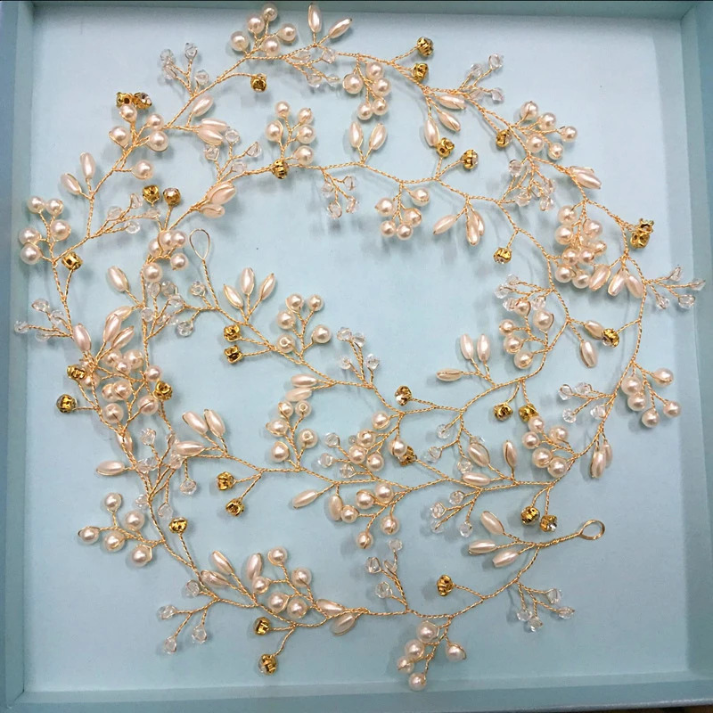 3550cm Long Bridal Handmade Crystal Pearl Hair Band Headdress Wedding Accessories Beads Headband Jewelry Fashion 250804