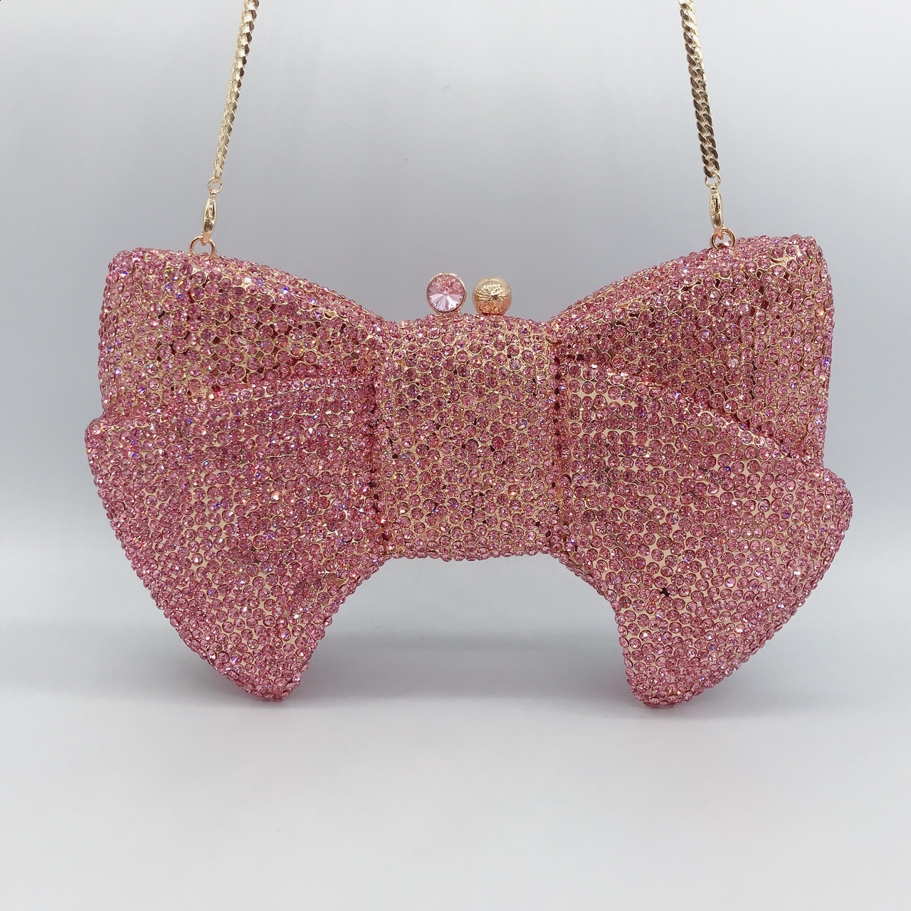 Pink red gold silver blue bow shaped womens crystal handbags and wallets party bride metal evening wallets womens diamond clutch bags 250311