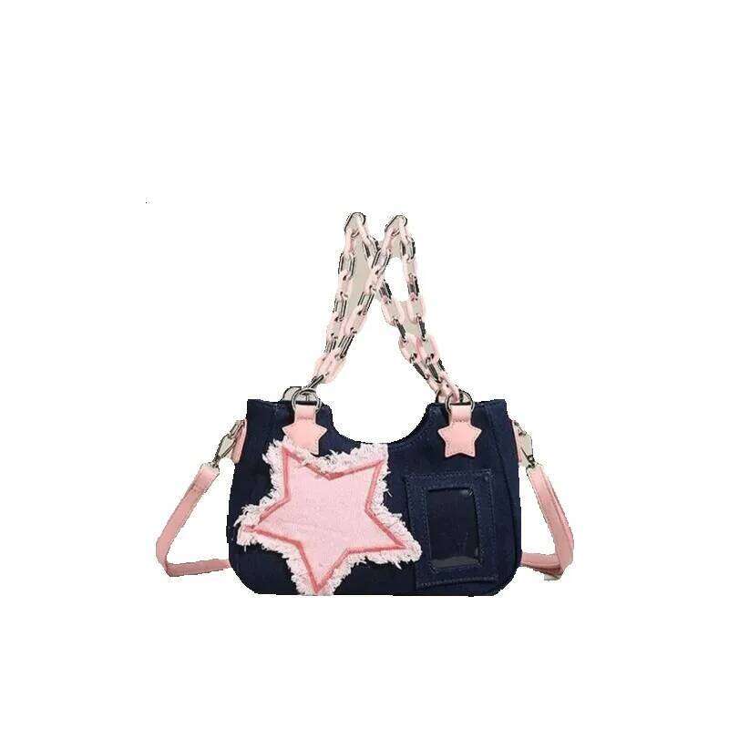 Denim Women S Handbag Badge And Doll Displays Large Capacity Designer Hobo Shoulder Stars Pattern Small Crossbody Bag