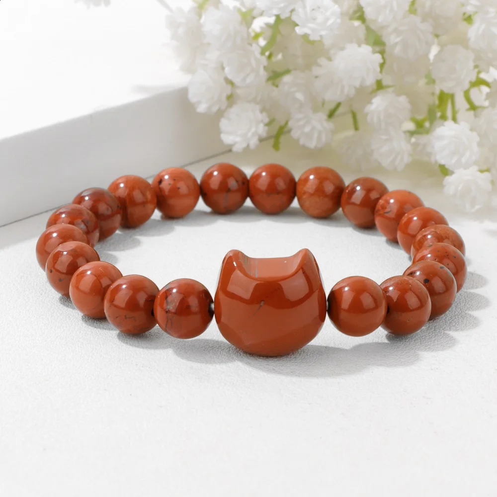Unique Cute Cat Head Stone Bracelet For Women Natural Beaded Blue Lace Agates Bracelet Men Elastic Jewelry Friendship Party 250805