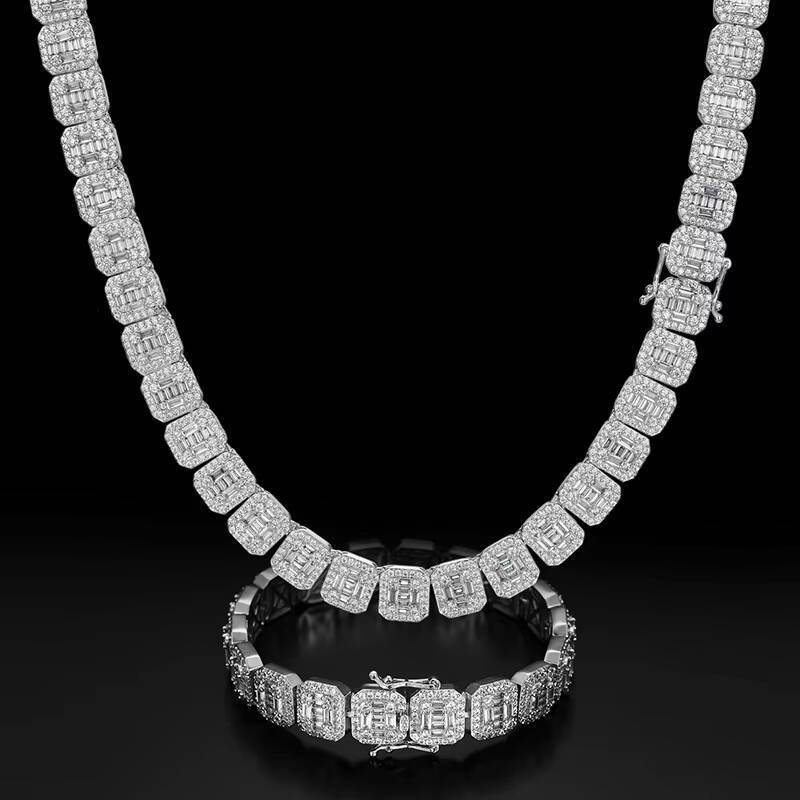 Wholesale High Quality Luxury Iced Out CZ Hip Hop Cuban Tennis Chain Necklace and Bracelet for Men and Women