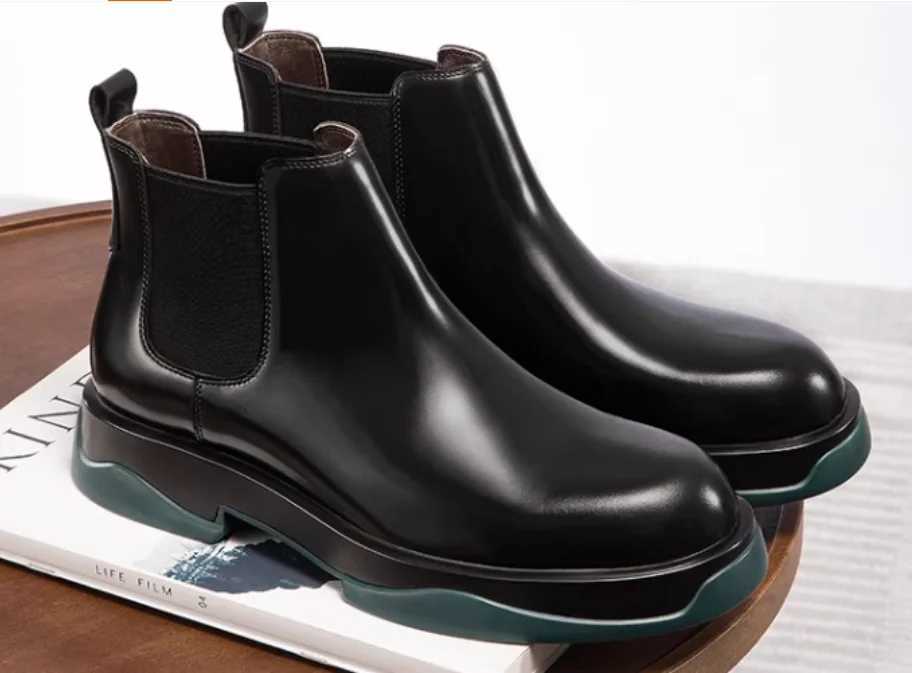 New Mens Martin Boots Mens Genuine Leather High-top Leather Shoes Thick-soled Chelsea Boots Trendy British Boots W250811